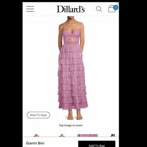 Gianni Bini Grace Metallic Plisse Sweetheart Neck Cut-Out Tiered Dress